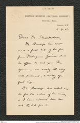 Nachlass Franz Steindachner, Brief von G. A. Boulenger an Franz Steindachner (02.09.1911), Inv.Nr. 49.11, Seite 1